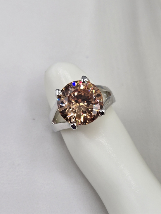 Swarovski Jewelry - Swarovski Crystal Elements Silver Solitaire Ring Champagne Size 7 Prom Bridal